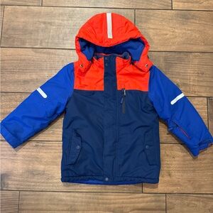 Boden, Kids’ Winter Ski Jacket in navy and red